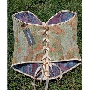 PrettyLittleThing Renaissance Cottagecore Tapestry Floral Corset Top Size 4 NEW!
